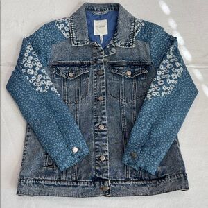 Avec Les Filles Denim Jacket Blue Floral Medium Anthropologie Quilted Trucker